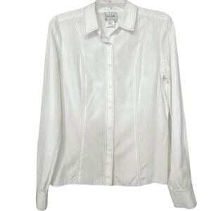 Oscar By Oscar De La Renta White Cotton Pink Trim Long Sleeve Button Down Top 10